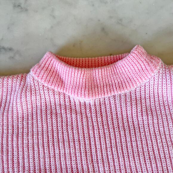 Vintage 80s 90s Pink + White Mock Neck Ribbed Knit Sweater / S - Picture 6 of 11